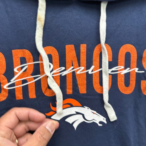 Starter Denver Broncos Hoodie Men's XXL Navy Blue Pullover Sweatshirt - Picture 5 of 14